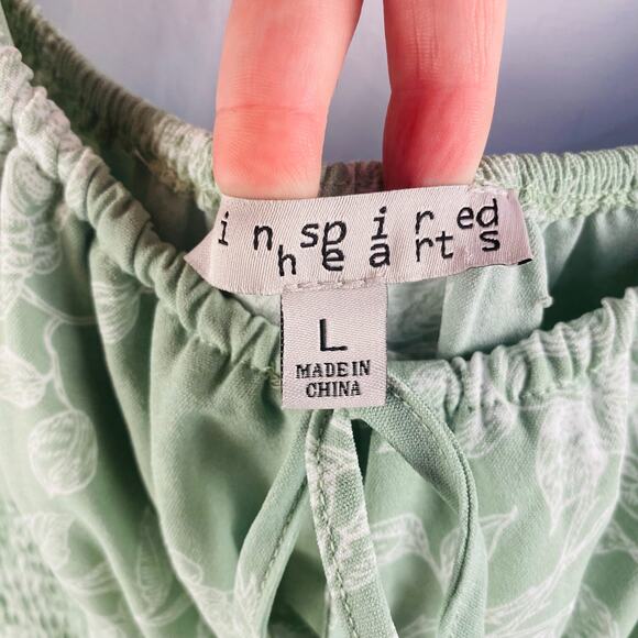 Inspired Hearts Sage‎ Green Floral Maxi Dress Large Milkmaid Cottage - Picture 5 of 7